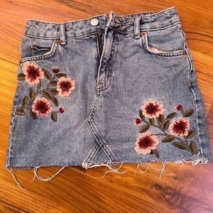 Topshop embroidered denim skirt